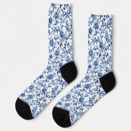 Blauw Aquarel Bloem Motief Chinoiserie Vintage Sokken
