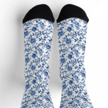 Blauw Aquarel Bloem Motief Chinoiserie Vintage