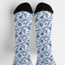 Blauw Aquarel Bloem Motief Chinoiserie Vintage Sokken