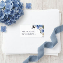Blauw Aquarel Bloem Motief Retouradreslabel