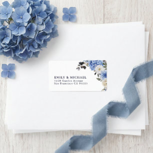 Blauw Aquarel Bloem Motief Retouradreslabel Etiket