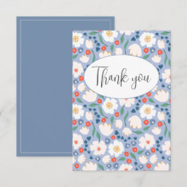 Blauw Aquarel Bloem Motief Vlakke Bedankkaart