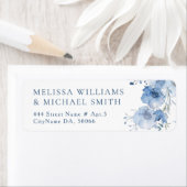Blauw Aquarel Bloem |  Trouwen Etiket (Insitu)