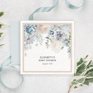 Blauw Aquarel Bloem Tuin Baby Shower Servetten