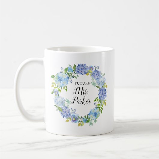 Blauw Aquarel Bloemachtig Bruid Wordt Koffiemok (Links)