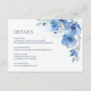 Blauw Aquarel Bloemdetails Informatiekaartje