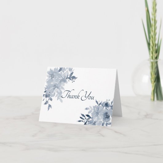 Blauw aquarel bloemen bedankkaart (Voorkant)