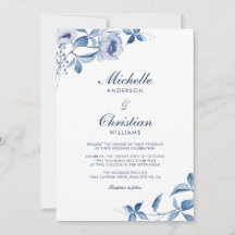 Blauw Aquarel Bloemen Bruiloft Uitnodiging