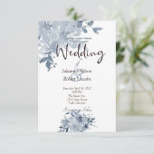 Blauw aquarel bloemen bruiloft uitnodiging (Staand voorkant)