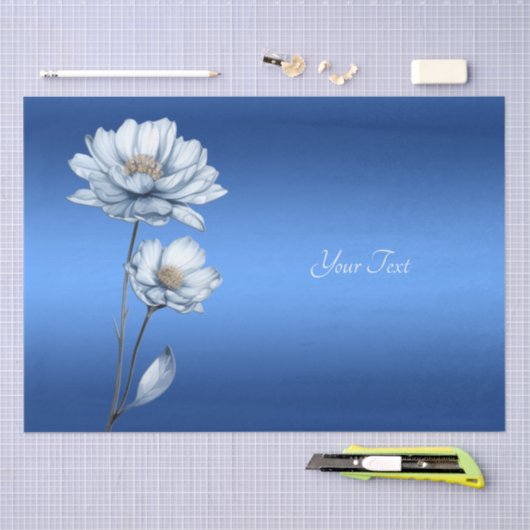 Blauw Aquarel Bloemen Tissuepapier (Craft)