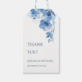 Blauw Aquarel Bloemen Trouw Bedankt Cadeaulabel