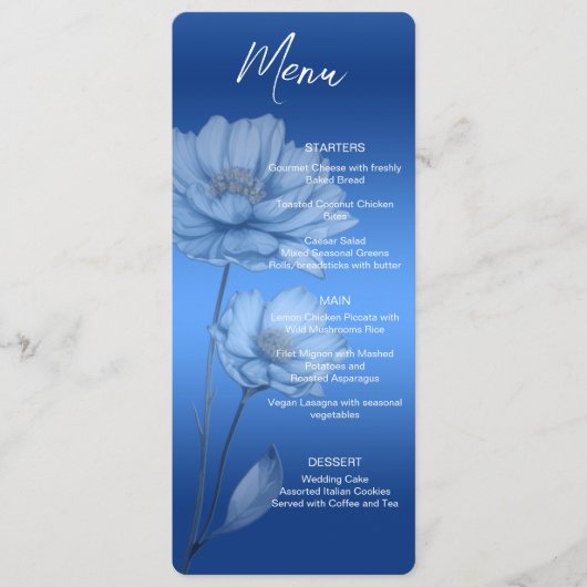 Blauw Aquarel Bloemen Trouwmenu Menu (Voorkant)