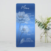 Blauw Aquarel Bloemen Trouwmenu Menu (Staand voorkant)