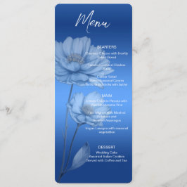 Blauw Aquarel Bloemen Trouwmenu Menu