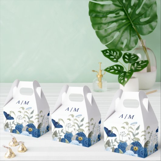blauw aquarel bloemenbruiloft bedankdoosjes (Meervoudige)
