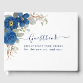  blauw aquarel bloemenbruiloft gastenboek (Voorkant)