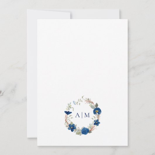 blauw aquarel bloemenbruiloft kaart (Achterkant)
