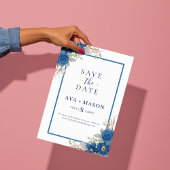 blauw aquarel bloemenbruiloft kaart