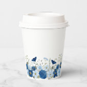blauw aquarel bloemenbruiloft papieren bekers (Achterkant)