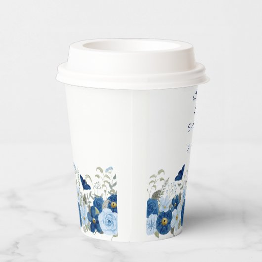  blauw aquarel bloemenbruiloft papieren bekers (Rechts)