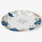  blauw aquarel bloemenbruiloft papieren bordje (Gekanteld)