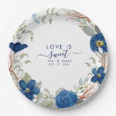  blauw aquarel bloemenbruiloft papieren bordje (Voorkant)