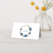  blauw aquarel bloemenbruiloft plaatskaartje (Achterkant)