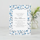 Blauw Aquarel Bloemend Modern Bruidsfeest Kaart (Staand voorkant)