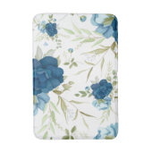 Blauw Aquarel Bloemendessin Badmat (Voorkant Verticaal)