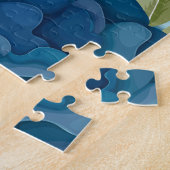 Blauw Aquarel Bloemendessin Legpuzzel (Zijkant)
