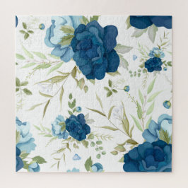 Blauw Aquarel Bloemendessin Legpuzzel