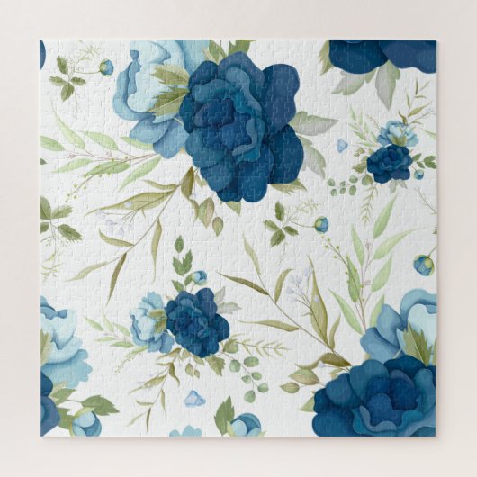 Blauw Aquarel Bloemendessin Legpuzzel (Verticaal)