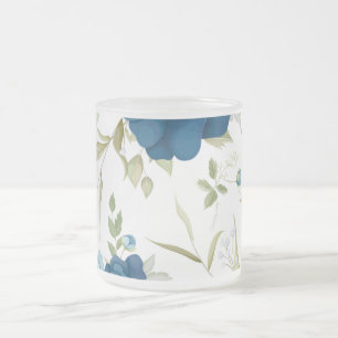 Blauw Aquarel Bloemendessin Matglas Koffiemok