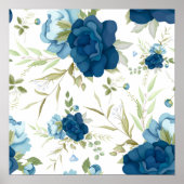 Blauw Aquarel Bloemendessin Poster (Voorkant)