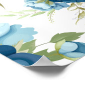 Blauw Aquarel Bloemendessin Poster (Hoek)