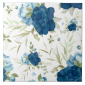 Blauw Aquarel Bloemendessin Tegeltje (Voorkant)
