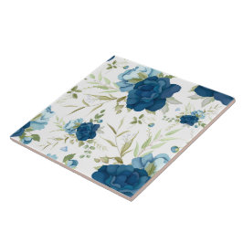 Blauw Aquarel Bloemendessin Tegeltje