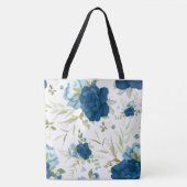 Blauw Aquarel Bloemendessin Tote Bag (Voorkant)