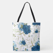 Blauw Aquarel Bloemendessin Tote Bag (Achterkant)