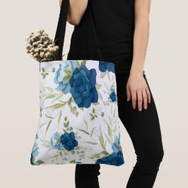 Blauw Aquarel Bloemendessin Tote Bag