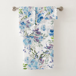 Blauw Aquarel Bloemendessinpatroon Bad Handdoek