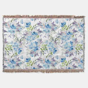 Blauw Aquarel Bloemendessinpatroon Deken