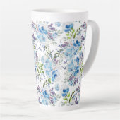 Blauw Aquarel Bloemendessinpatroon Latte Mok (Rechterhoek)