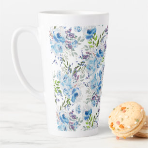 Blauw Aquarel Bloemendessinpatroon Latte Mok