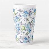Blauw Aquarel Bloemendessinpatroon Latte Mok (Voorkant)