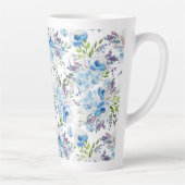 Blauw Aquarel Bloemendessinpatroon Latte Mok (Rechts)