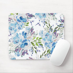 Blauw Aquarel Bloemendessinpatroon Muismat