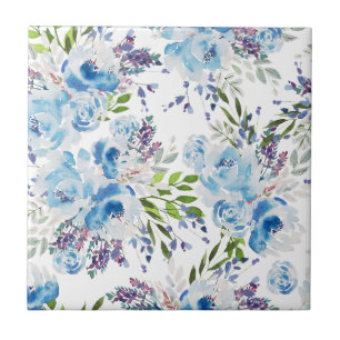 Blauw Aquarel Bloemendessinpatroon Tegeltje