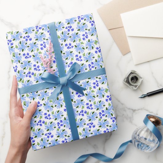 Blauw Aquarel Bloementuin Inpakpapier (Geschenken)