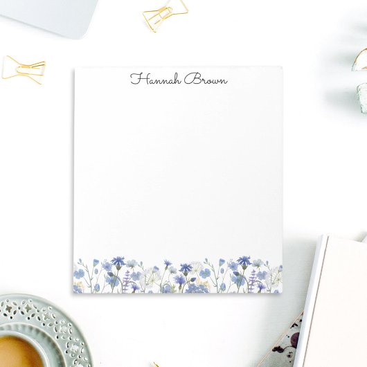Blauw Aquarel Bloementuin  Notitieblok